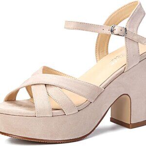 Women's Suede Platform Heels 4 Inch Chunky Wedges Ankle Strap Dress Shoes